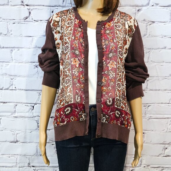 NEW YORK & COMPANY, Boho brown and burgundy button up cardigan - Picture 4 of 12